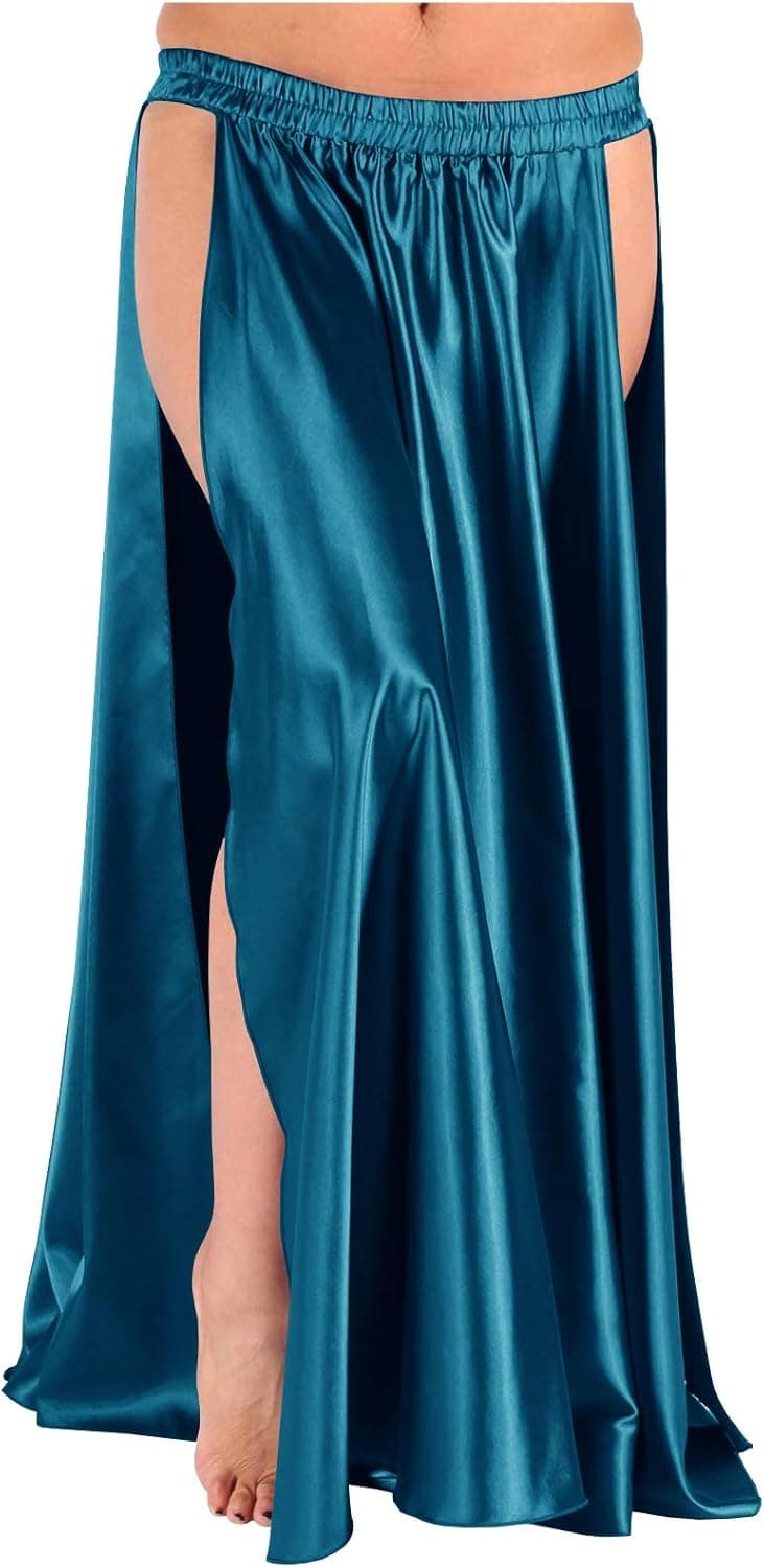 themilestocks 36" Long Satin Panel Skirt 2 Side Slit Belly Dance Tribal Swing Gypsy