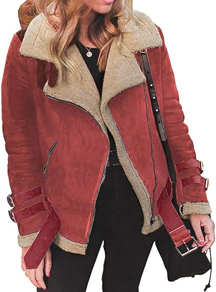 Women's Coat, FORUU Winter Faux Fur Fleece Outwear Warm Lapel Biker Motor Aviator Jacket