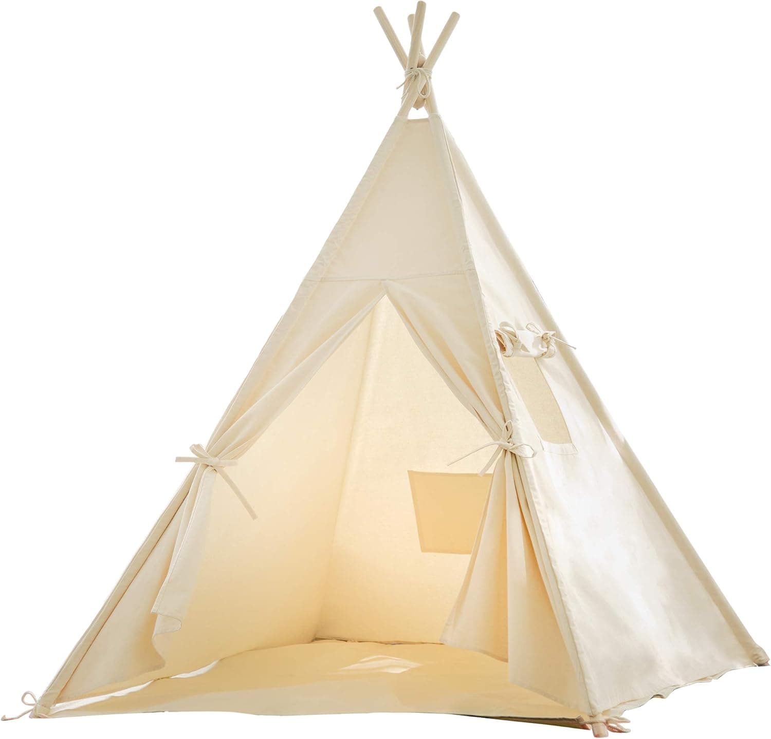Samincom (1 Piece Foldable Teepee Tent Play Tent for Indoor & Outdoor, Cotton Canvas Teepee Beige Color