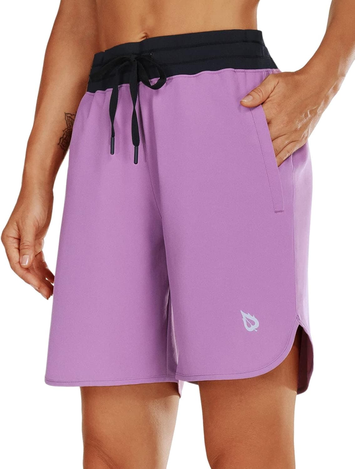 BALEAF Women's 7" Athletic Running Shorts Long Quick Dry Shorts Zipper Pockets Drawstring for Gym Hiking Sports