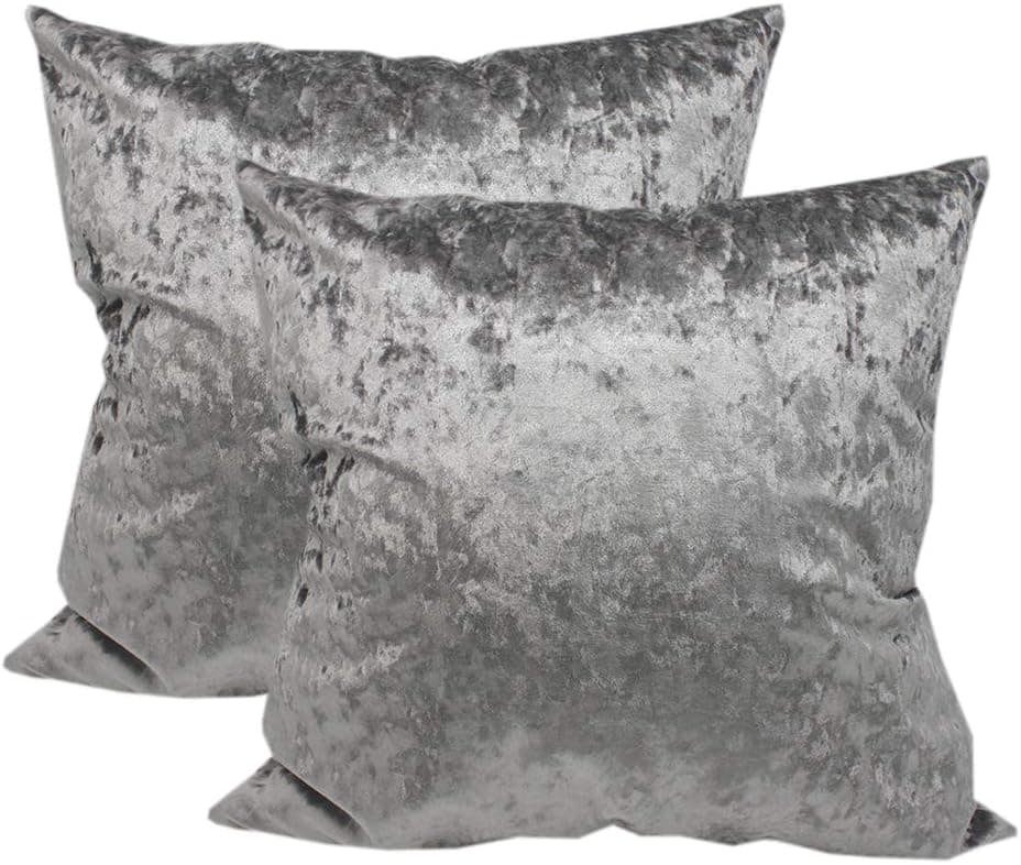 CURCYA Decorative Throw Pillow Covers 2PCS Solid Colors Fashion Shiny Polyester Ice Crushed Velvet Cushion Cover Cases (Silver Gray, 12x20)