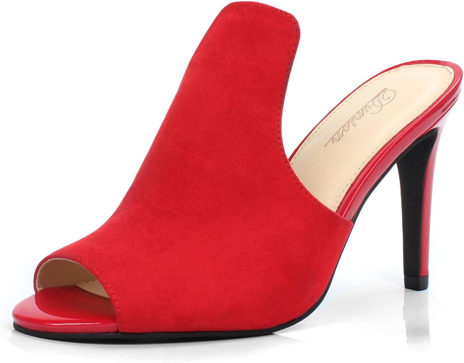DUNION Women's Brody Comfortable Peep Toe Stiletto High Heel Dress Slip on Mules