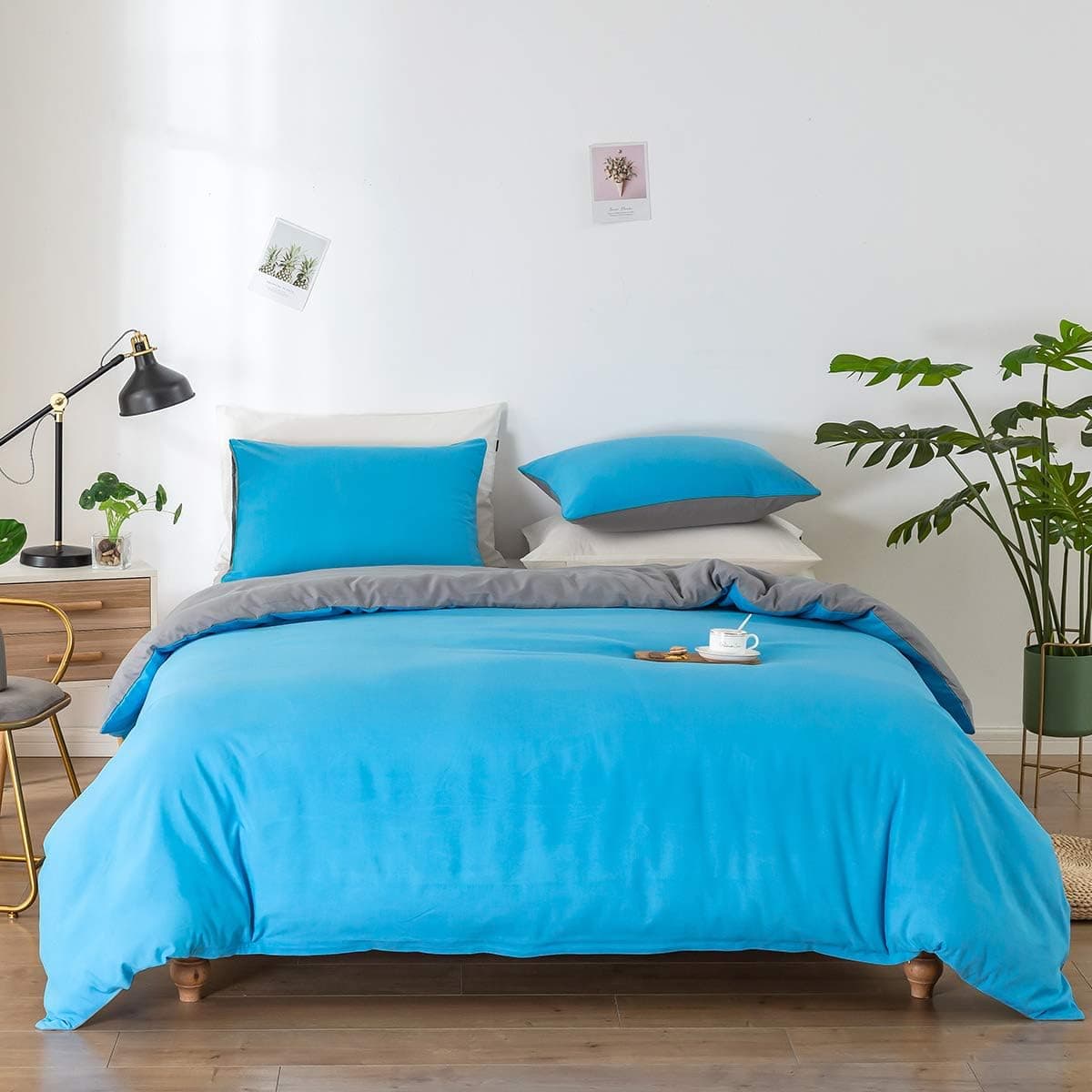 SANMADROLA Duvet Cover Full Size 3pcs Bedding Duvet Cover Sets(1 Duvet Cover,2 Pillowcases) Duvet Cover Set Washed Ultra-Soft and Breathable Double-Sided Use (Blue Grey,Full)