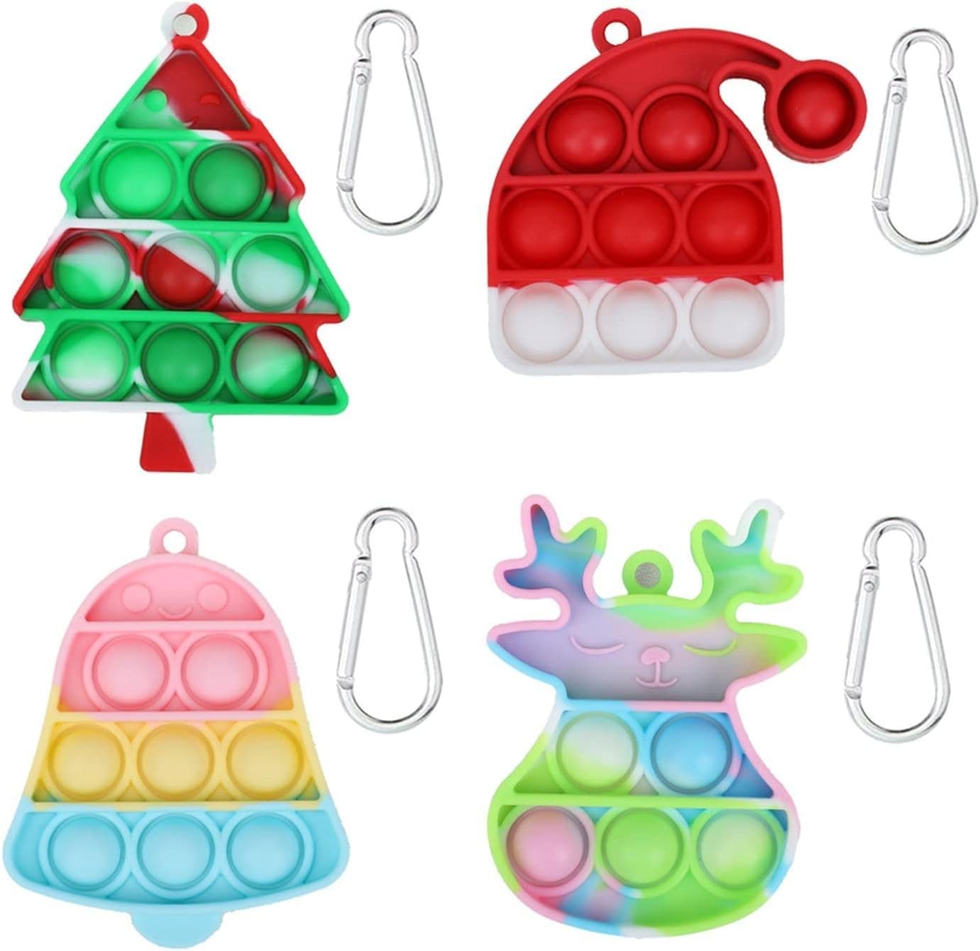 Mchochy 4 Pack Mini Christmas Pop Fidget Toys Christmas Tree, Christmas Hat, Bell, Elk Bubble Packs for Kids Girls Boys Christmas Party Favors Stocking Stuffers Gifts Sensory Stress Relief