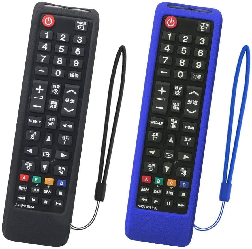 Samsung TV Remote Case SIKAI Shockproof Silicone Cover for Samsung BN59-01199F AA59-00666A AA59-00741A Remote Skin-Friendly Washable Anti-Lost with Remote Loop (Black+Blue)
