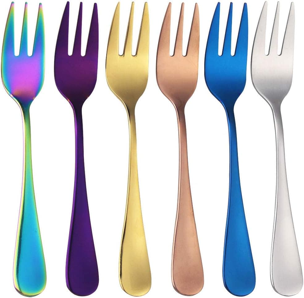 5.5 Inch Dessert Fork Stainless Steel Salad Forks Appetizer Forks, 6 Pack Rainbow Colors (6Pcs-MultiColor)