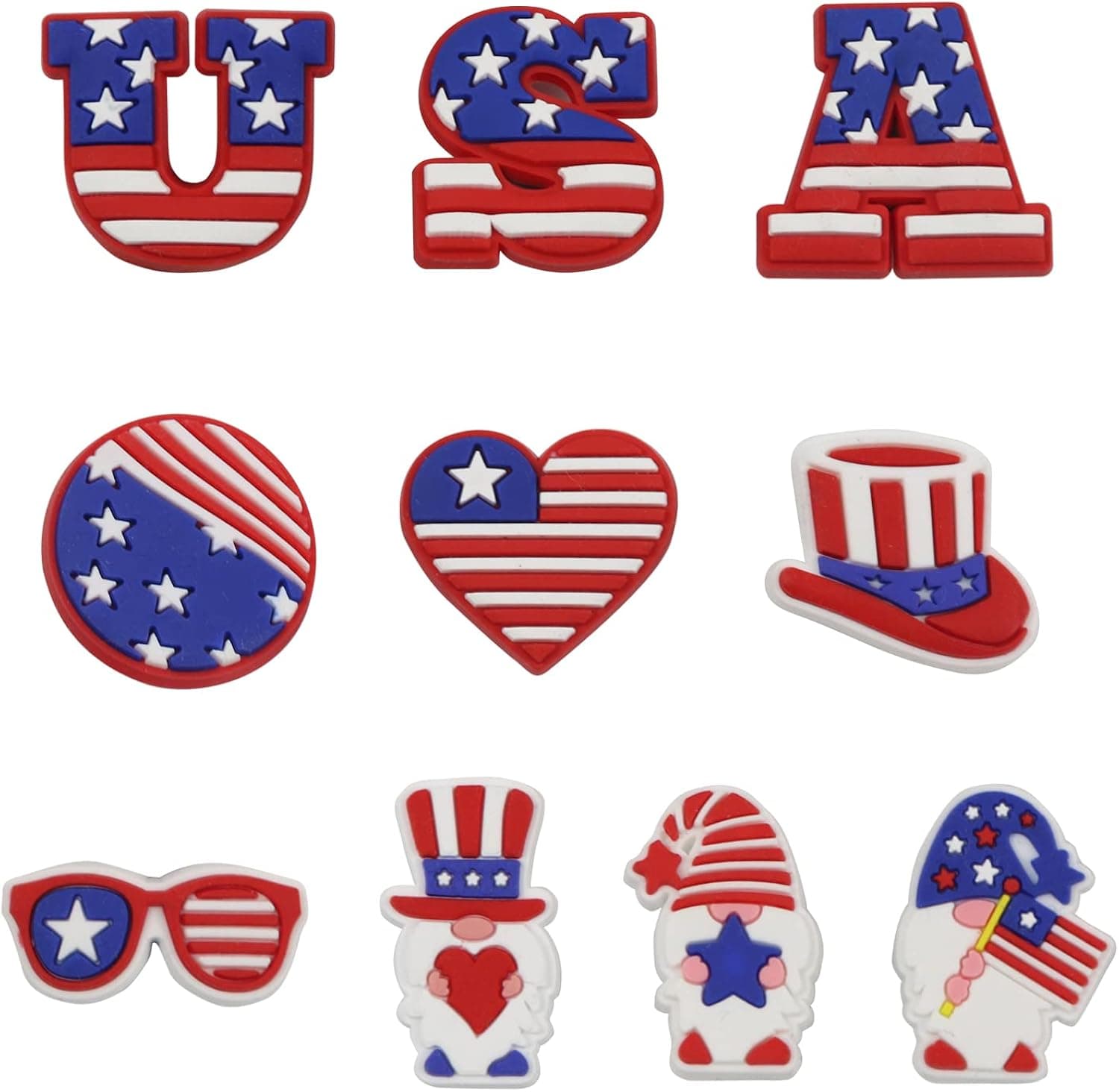 10 Pcs Different Shoe Charms for Clog Shoes, Crocs Charms for Girls Boys Adults, Independence Day Decorations American Flag Shoe Charms, for Party Favor Birthday Halloween Christmas Gifts