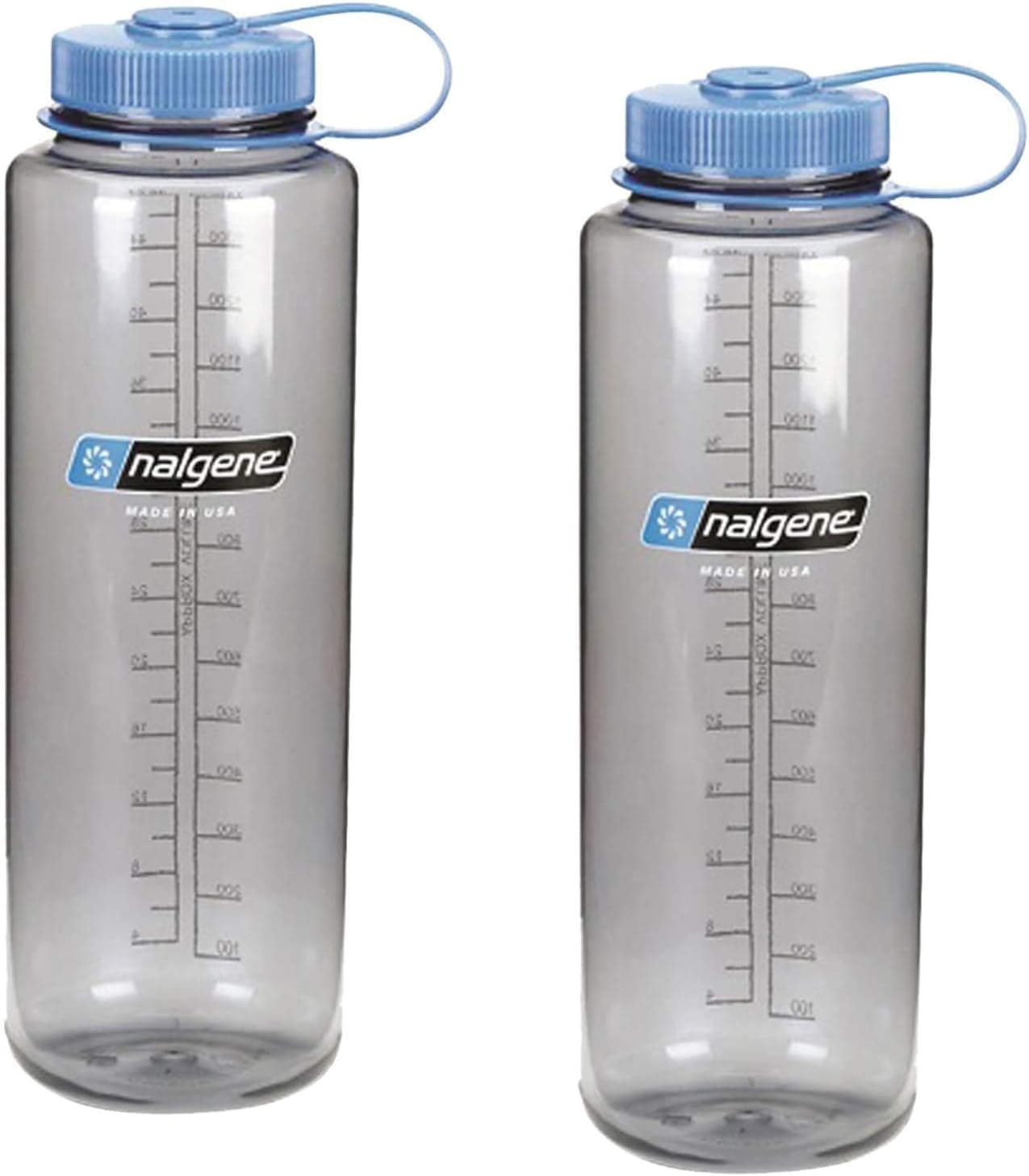 Nalgene Silo 48oz Tritan Grey W/Blue Top Wide Mouth Bottle, 2 Bottle Pack, 11.3 Inches Tall by 3.5 Inches in Diameter