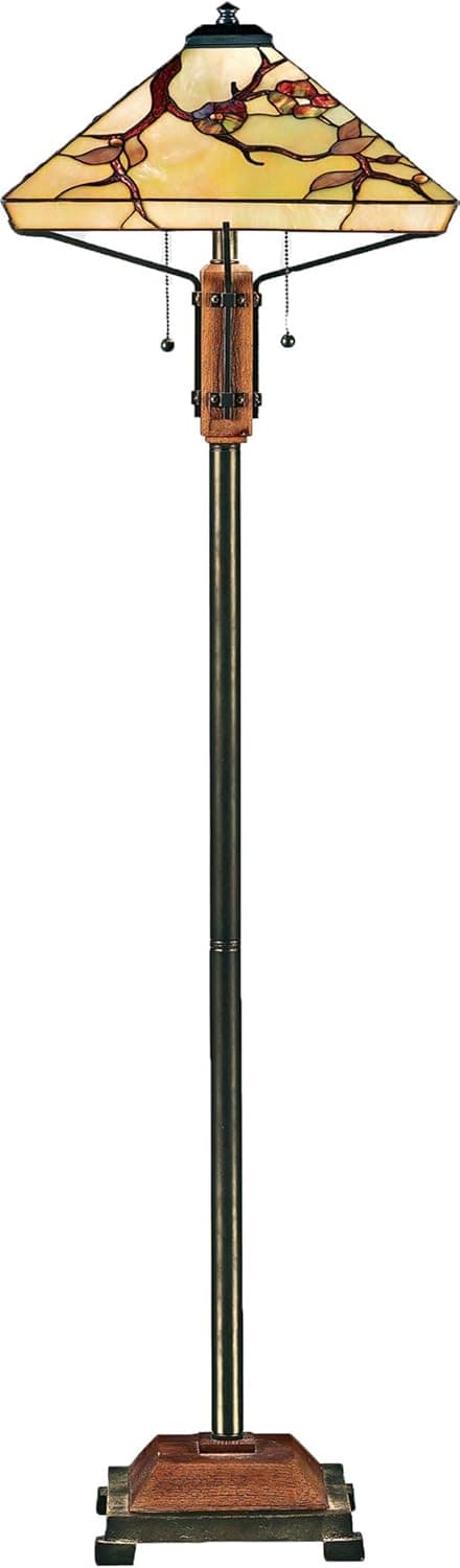 Quoizel TF9404M Grove Park Flower Tiffany Floor Lamp, 2-Light, 200 Watts, Iron with Wood Accents (61" H x 17" W)