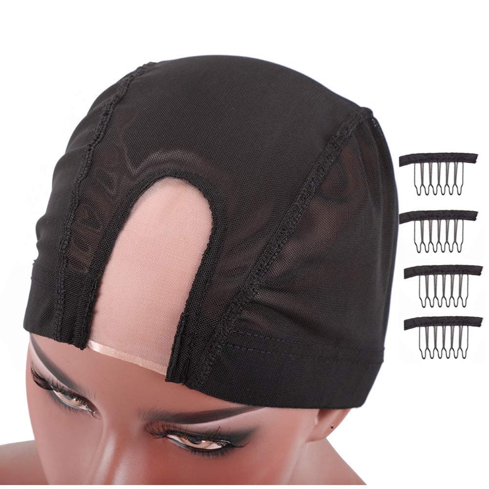 Nunify 2PCS U Part Dome Mesh Wig Cap For Making Wigs - Mesh Dome Wig Cap With Great Elastic Band for Hair Weaving (L/2PCS)