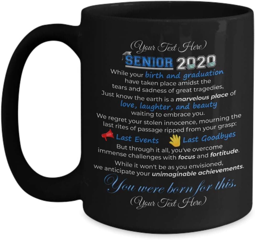 PixiDoodle Custom Personalized Senior 2020 Graduation Coffee Mug (15 oz, Black)