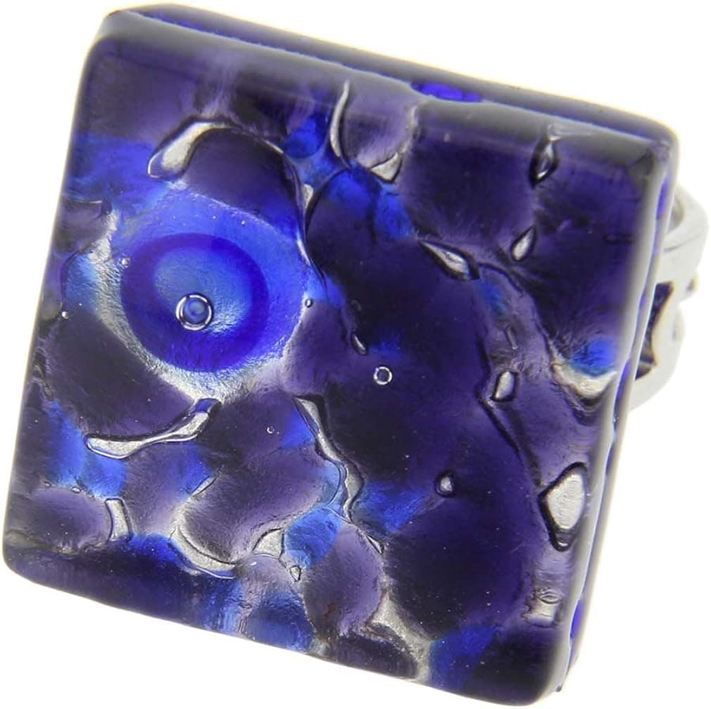 GlassOfVenice Murano Glass Venetian Reflections Square Adjustable Ring - Periwinkle