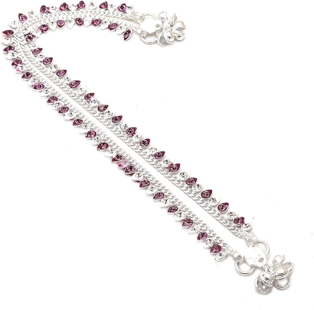 Jewar Anklet Purple-Color Stone Kundan AD Jade Bollywood Stylish Silver Plated Payal 6590