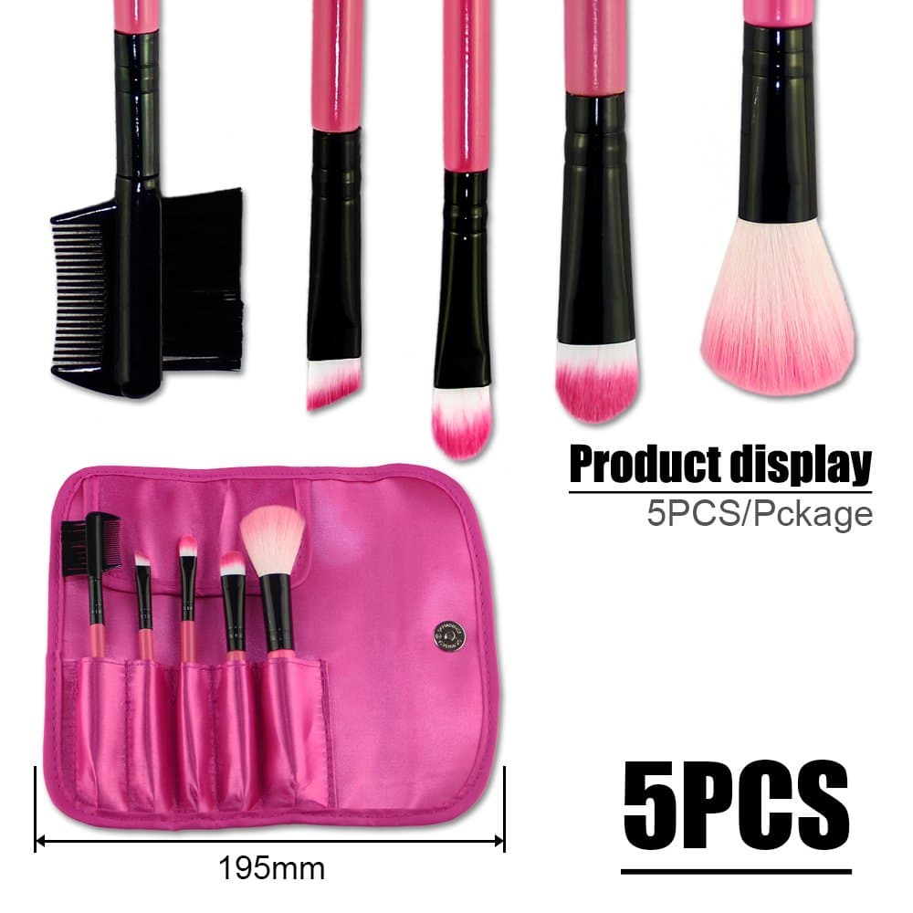 Phileex 6-Pieces Travel Cosmetic Makeup Brushes Set/Kit With White dot Pink Case/Bag/Pouch-Set of 5 Brushes and 1 Pouch