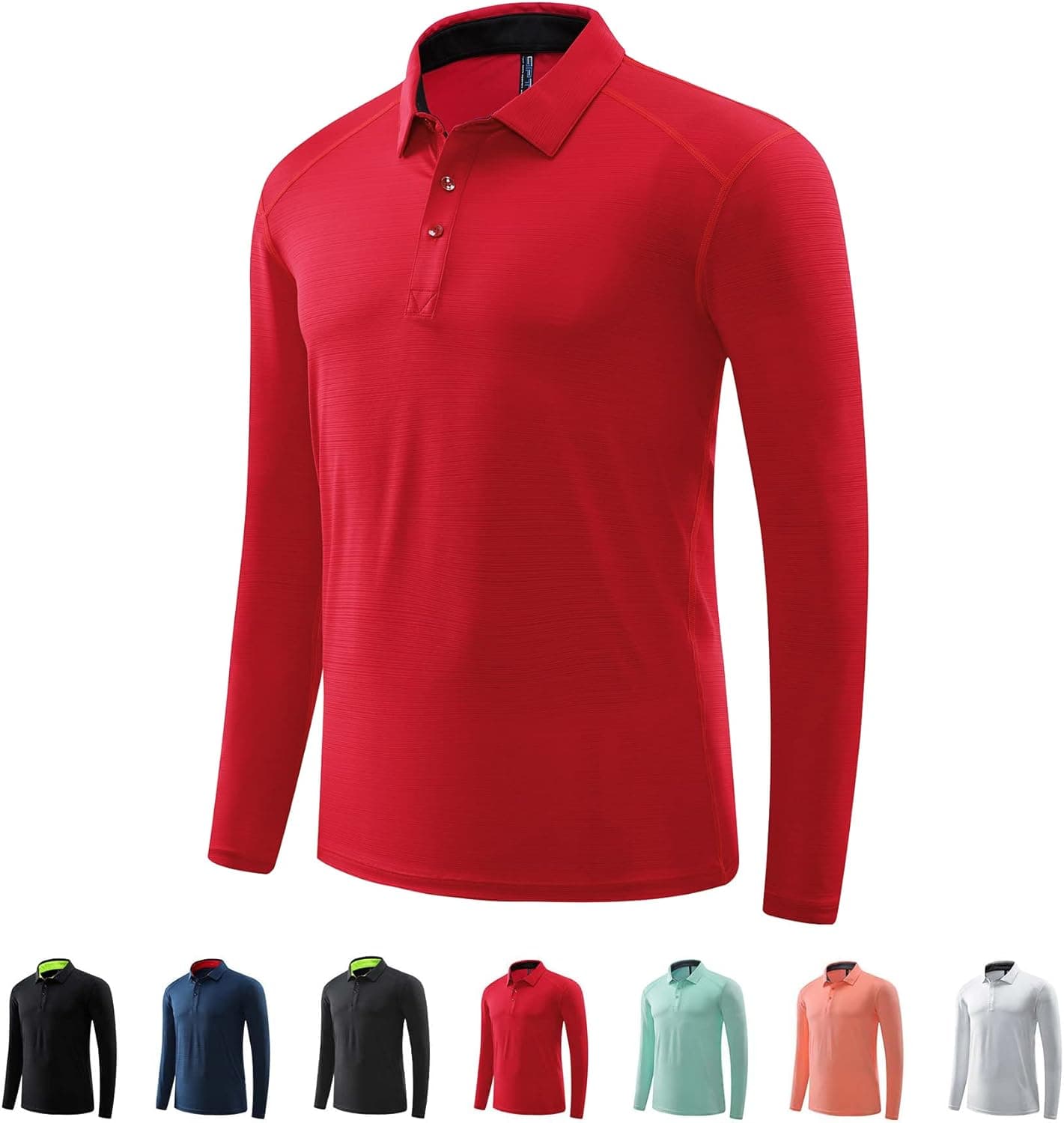 MAXERIA Long Sleeve Polo Shirts for Men Stretch Pique Jersey Golf Shirts for Men Dry Fit Active Golf Polos for Men
