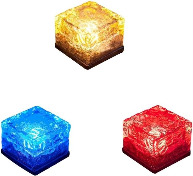 3 Pack Solar Path Ice Cube Lights, Youqian Waterproof Color Changing in-Groud Buried LED Frosted Glass Brick Rock Lamp for Outdoor Pathway Patio Yard Decoration