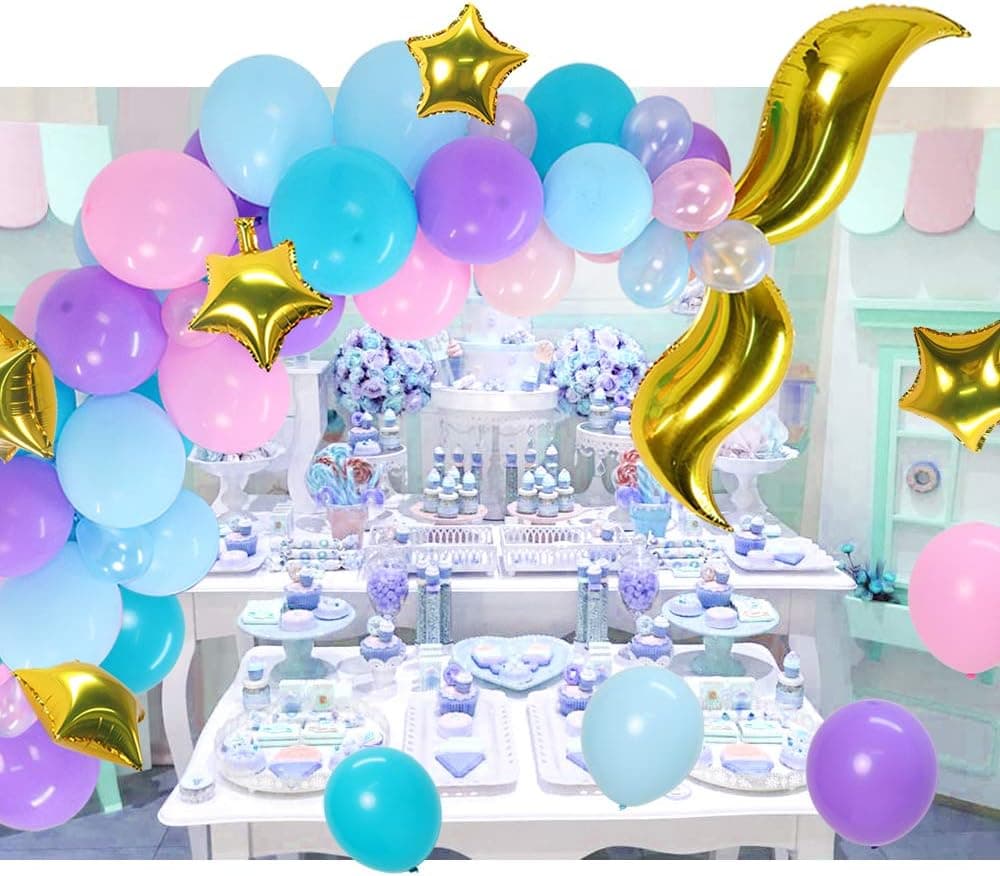 Mermaid Tail Balloon Arch + Teal Blue Fringe Curtain Kit - Mermaid Party Supplies | Ocean Theme Party | Under The Sea | Mermaid Baby Shower Decorations | Mermaid First Birthday Pastel Mermaid Tail