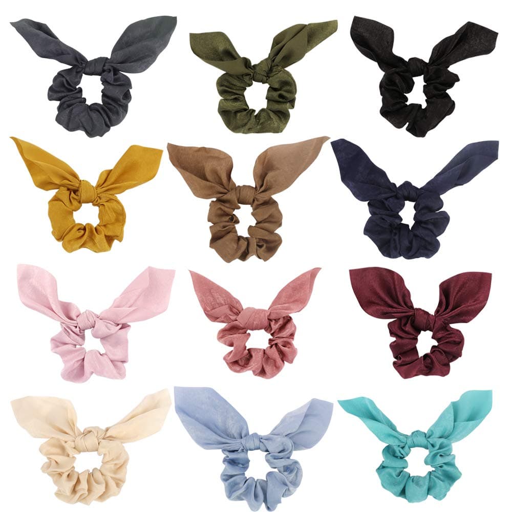 Cocider 12 Pcs Hair Scrunchies Hair Elastics Scrunchies Chiffon Hair Bow for Women Fashion Hair Ties Scrunchies for Hair Cute Ponytail Holder Hair Scrunchies for Women
