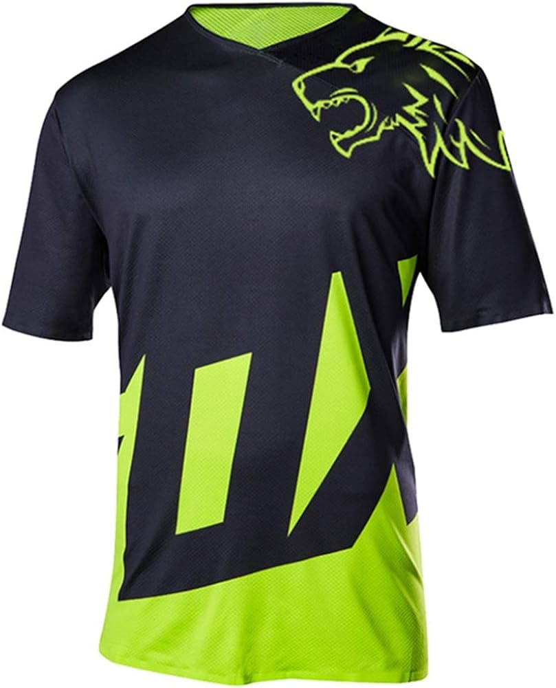 Wisdom Leaves Men's Mountain Bike Jersey Short Sleeve MTB Jersey Cycling Bike Shirt Downhill Motocross T-Shirt Black Yellow