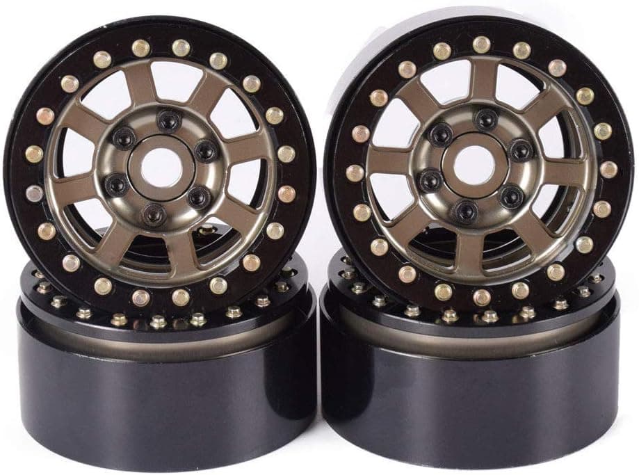 DJX 4PCS Metal 1.9" Beadlock Wheel Rims for 1/10 RC Crawler Axial SCX10 90046 90047 Tamiya CC01 D90 D110 Wheel Hub (Black&Gold)