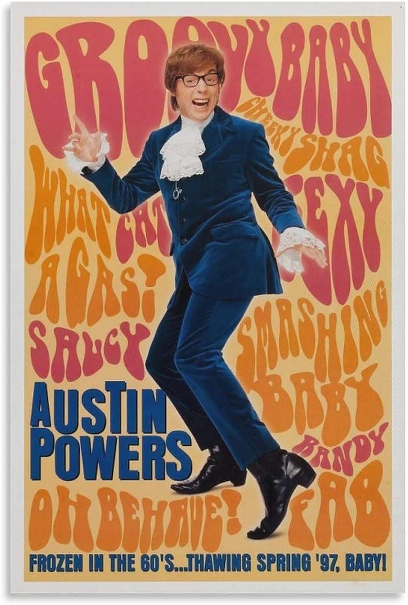 XIAOM Austin Powers International Man of Mystery Classic Movie Poster for Bedroom Aesthetic Wall Decor Canvas Wall Art Gift 12x18inch(30x45cm)