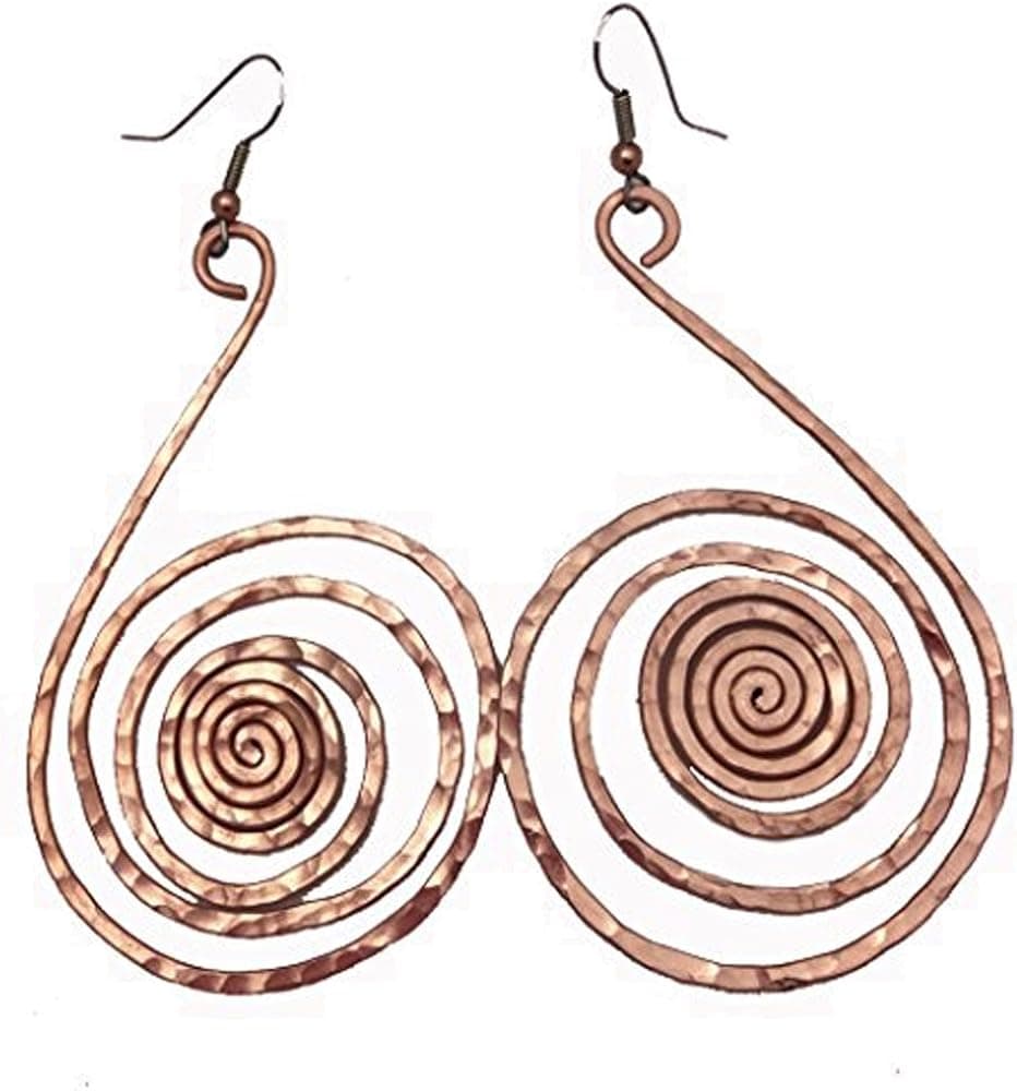 Elaments Design Solid Copper Spiral Swan Design 2.8 Inch Dangle Hand Hammered