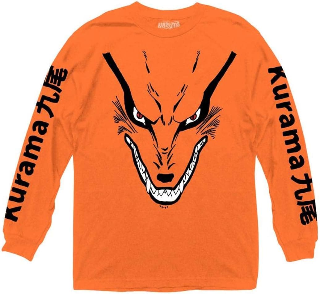 Ripple Junction Naruto Shippuden Adult Unisex Nine Tailed Demon Fox Kurama Heavy Weight 100% Cotton Long Sleeve Crew T-Shirt