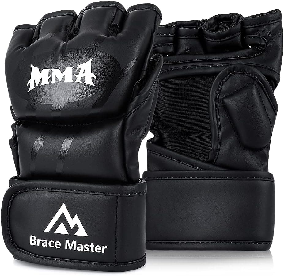 Brace Master MMA Gloves UFC Gloves Boxing Gloves for Men Women Leather More Padding Fingerless Punching Bag Gloves for Kickboxing, Muay Thai, Training, Fighting and Heavy Bag
