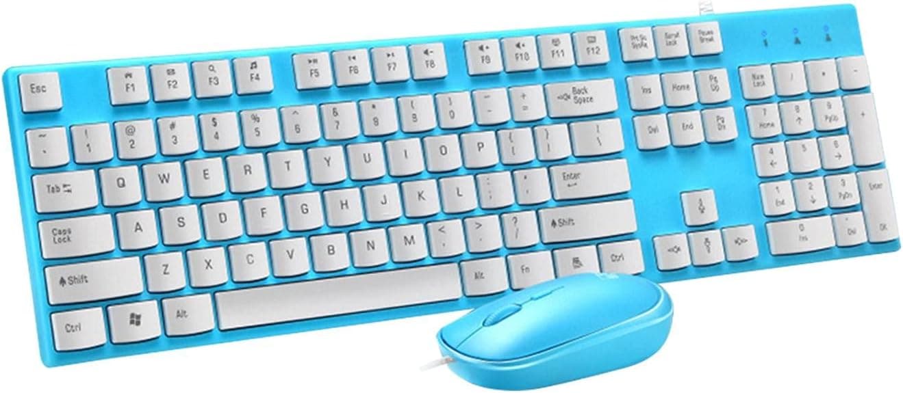 EKDJKK 104 Keyboard and Mouse Set Silent USB Wired Plug and Play Ergonomic Quiet Keyboard Mouse Set for Laptop, PC, Computer(Blue)