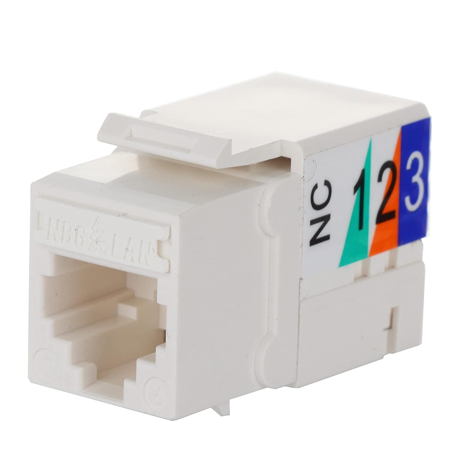 NBG LAN Unshielded Regular Keystone Jack Cat.3/USOC 90 Degrees Color-White 5-Pack