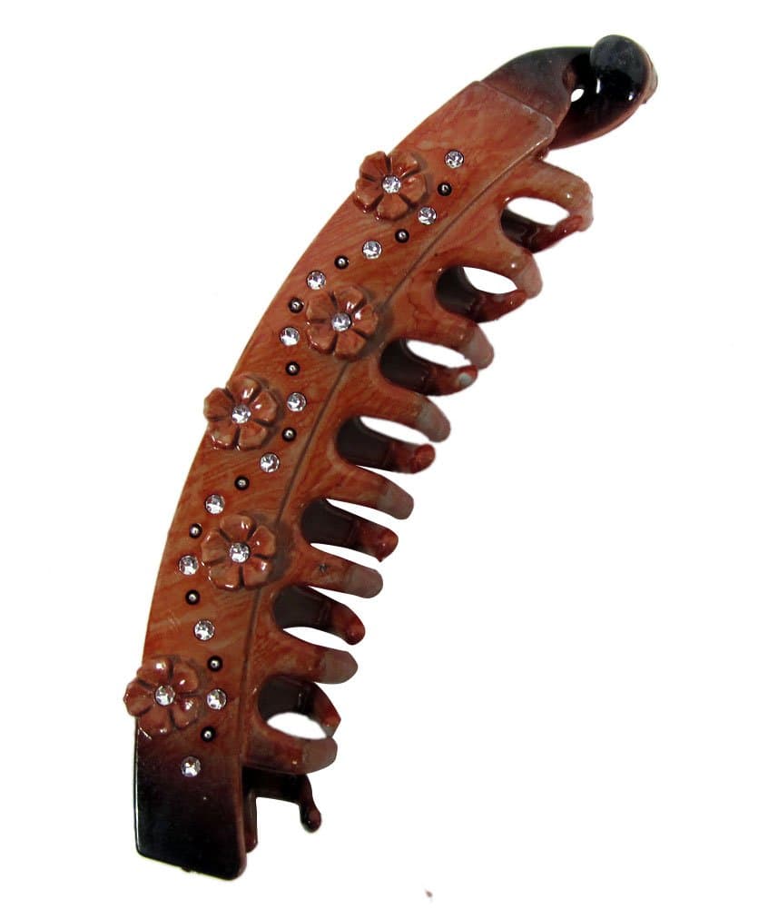 CoverYourHair Orange Banana Clip with Flowers and Studs