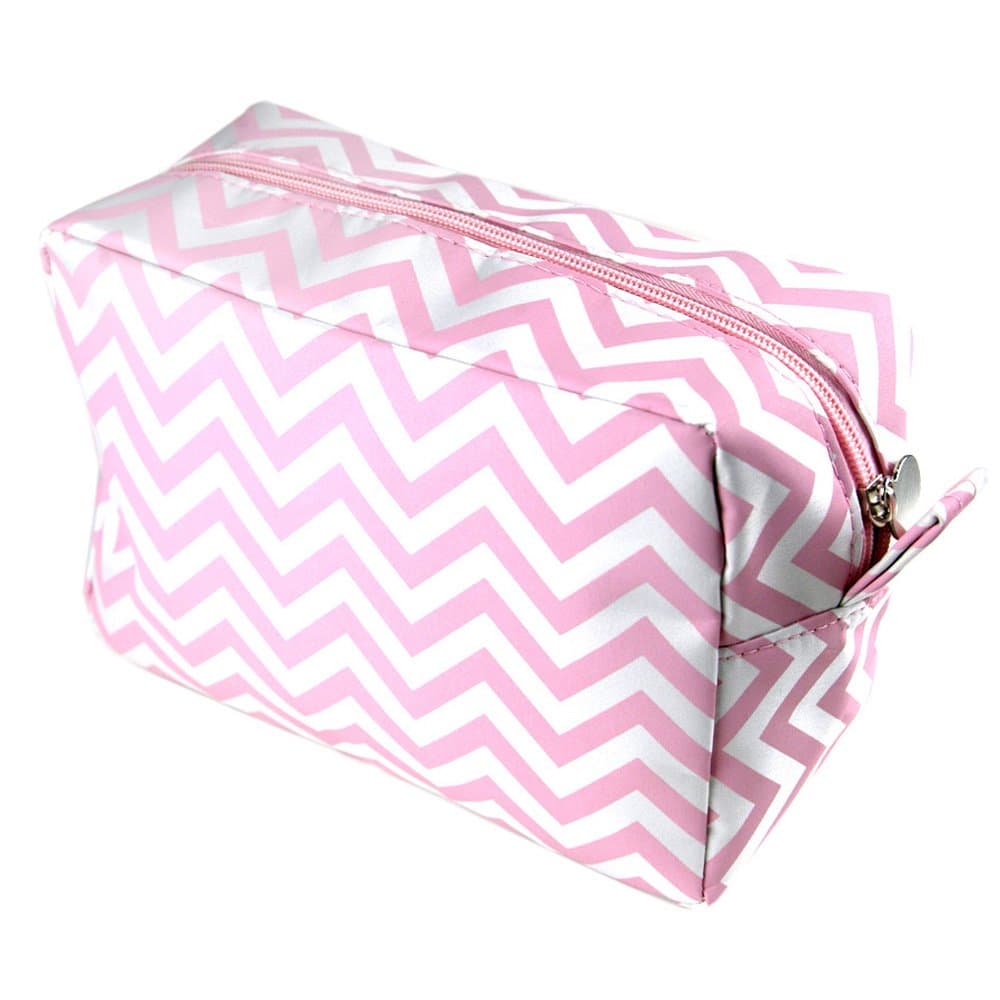 Chevron Make-Up Cosmetic Tote Organizer Spa Travel Bag (Pink)