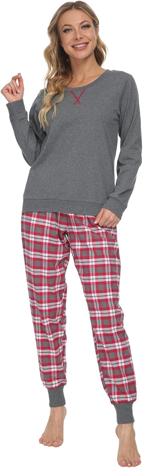 Mnemo Women's Pajama Set Sleepwear Outfits Loungewear Warm Flannel Christmas Pajamas 100% Cotton Jogging Sets