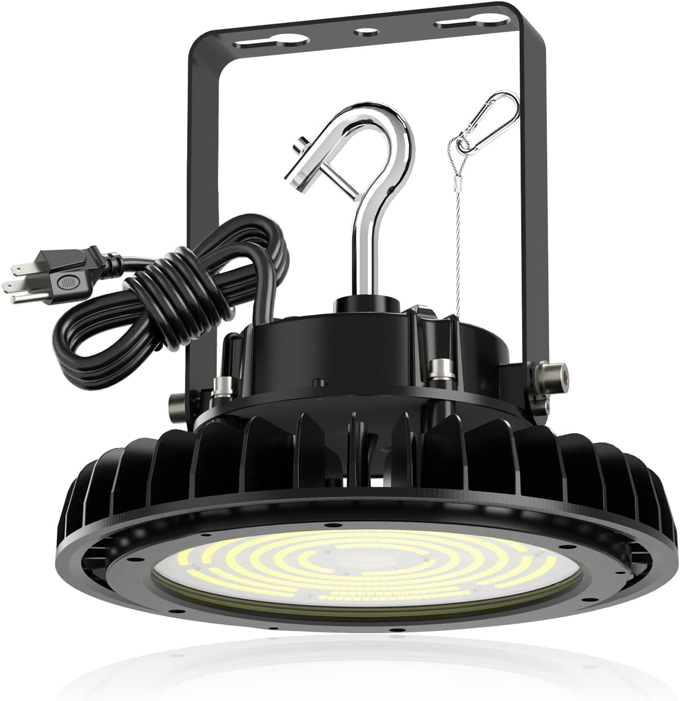 Adiding UFO LED High Bay Light 150W Bright 170LM/W DLC Listed 25,500LM 0-10V Dimmable Shop Light AC100-277V with 6.56ft US Plug Power Cable, Rotatable Bracket for Barn, Warehouse, Workshop, Storage