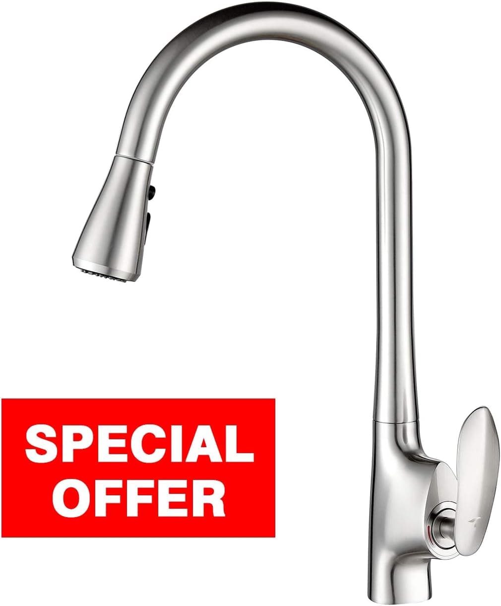 TREONYIA Kitchen Faucet with Pull Out Sprayer (Stainless Steel, Brushed Nickel) Single Handle Kitchen Sink Faucet