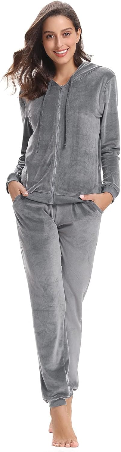 Alebame Women's Velour SweatSuits Set 2 Pieces TrackSuit Velvet Outfit Zip Up Hoodie Sweatshirt and Pants Jogging Suits
