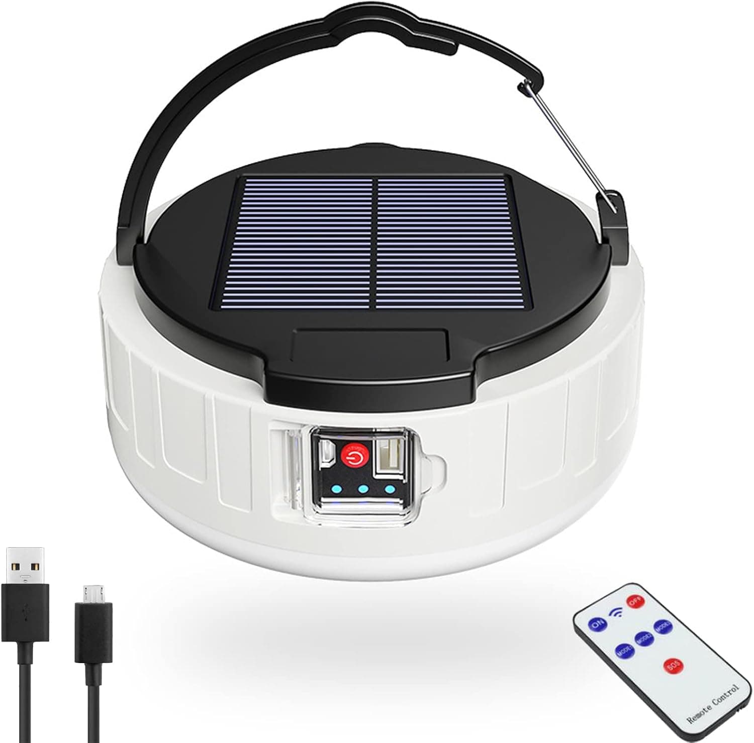 Solar Camping Lantern USB Rechargeable, Portable LED Emergency Light, Compact Hanging Camping Tent Lanterns, Waterproof, 3 Light Mode Emergency Lantern for Hurricane, Hiking and Power Outages