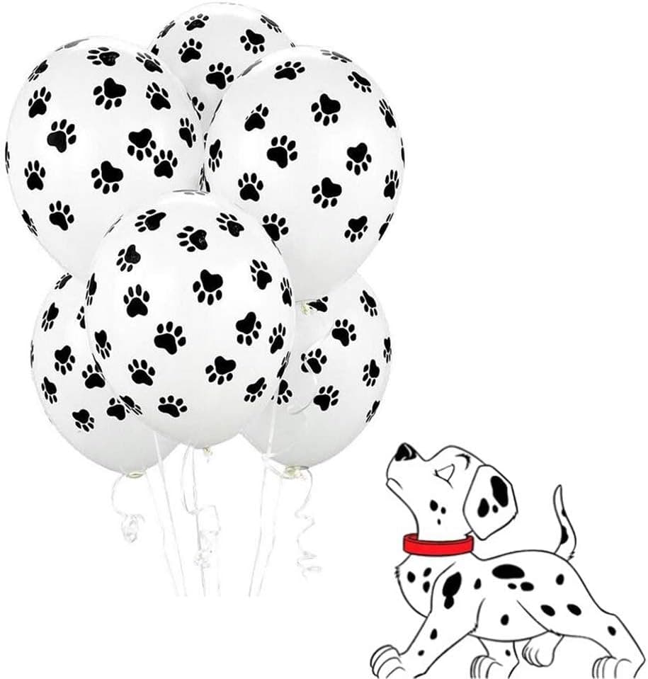 12 inches Black Paw Prints Latex White Balloons for Children's Birthday Party Supplies Decoration or Weddings, Set of 50