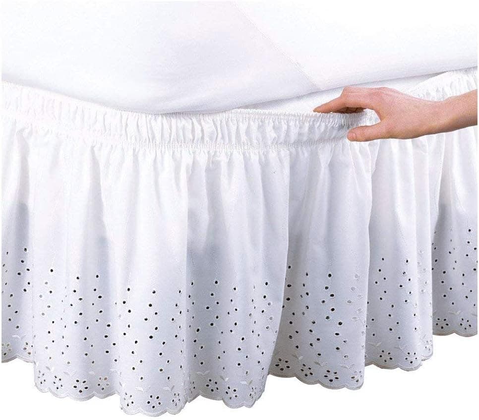 XIAKE Bed Skirts dust Proof King Size 15 inches Drop Elastic Band Bed Skirts Easy on Off Wrap Around Embroidered Ruffled Pleated Ultra-fine Fiber