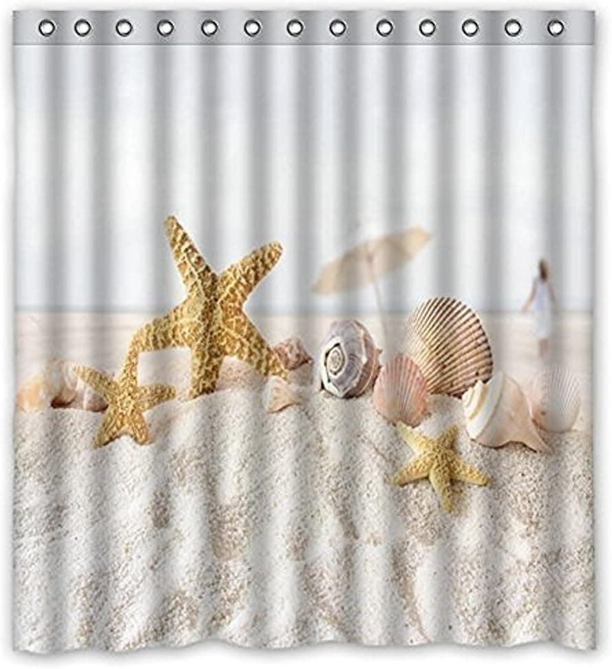 Vandarllin Unique Starfish Seashell Beach Theme Shower Curtain Waterproof Polyester Fabric 66"(w) x 72"(h) Inches-Ocean Bathroom Decor (66x72)