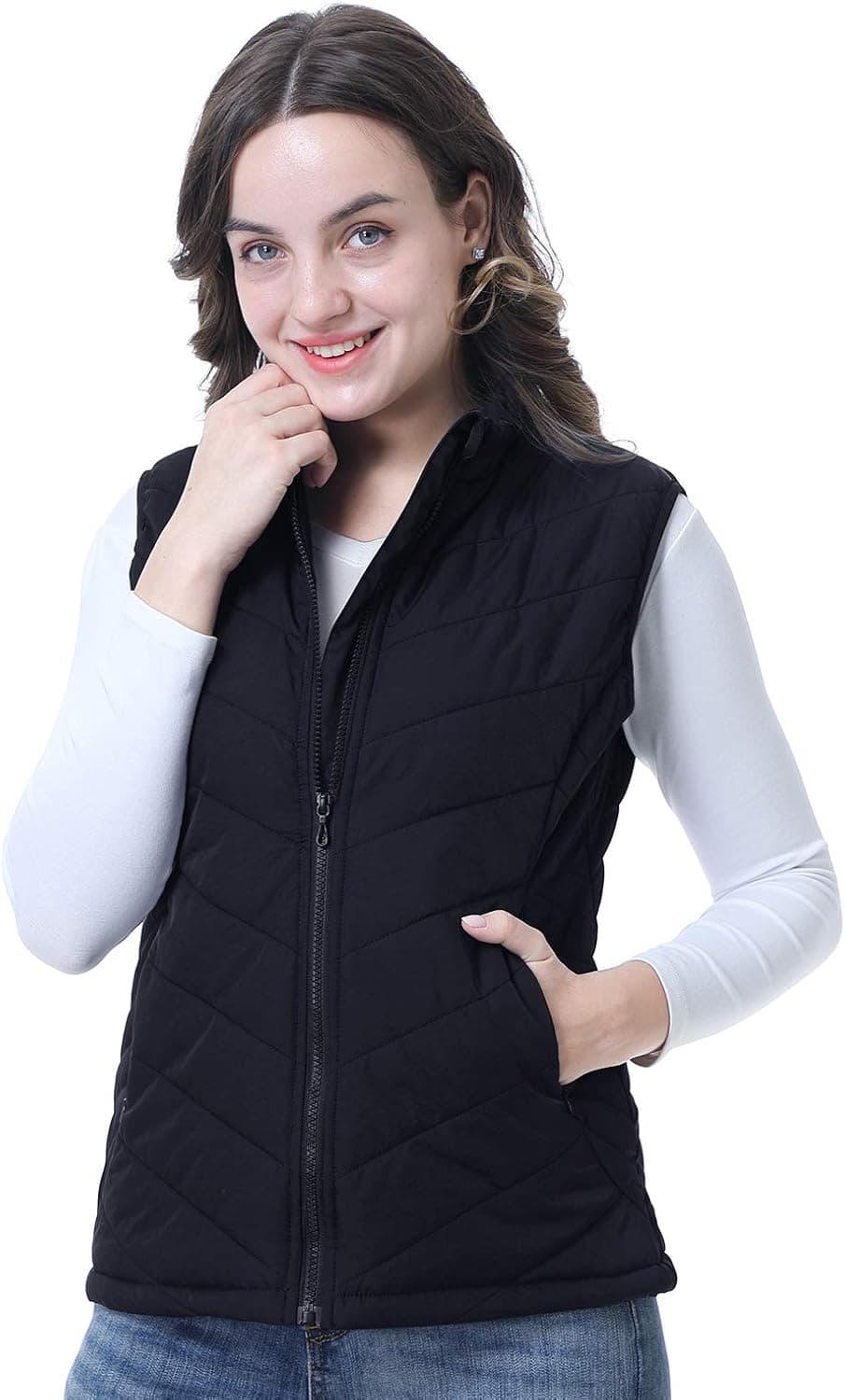 ANIVIVO Women Padded Vest,Lightweight Puffer Vest Women Full-Zip Vest Winter Outerwear Clothes with Pockets Black 2XL