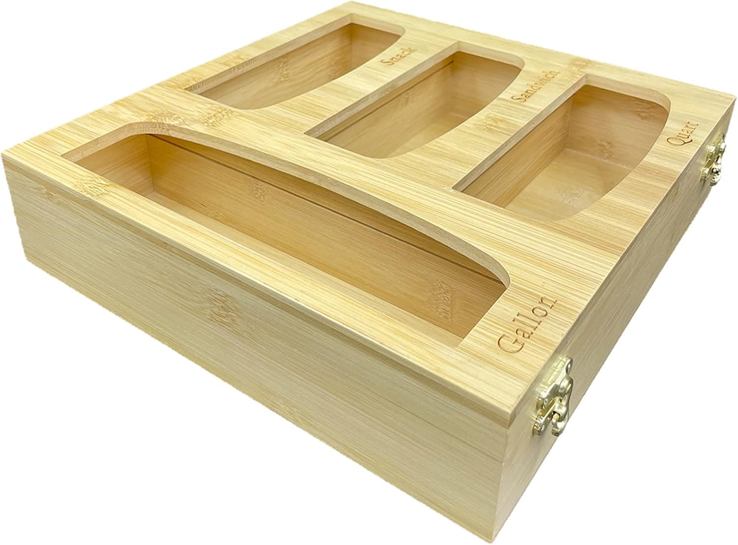 Bamboo Ziplock Bag Storage Organizer and Dispenser for Kitchen Drawer, 4 in 1 Ziplock Bag Organizer for Gallon Quart Sandwich Snack Variety Size Bags - Baggie Organizer.