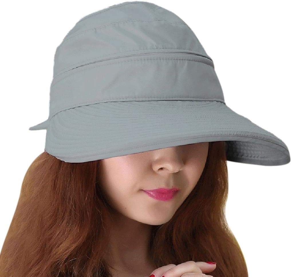 Womens Summer 2 in 1 Beach Sun Hat Large Wide Brim Anti-UV Golf Tennis Cap Roll Up Folding Convertible Trucker Sun Visor