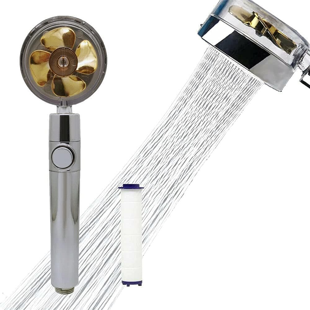 Handheld Turbocharged Pressure Propeller Shower, 2021 Upgrade Propeller Driven Turbo Charged Spinning Shower Head, Turbo Fan Water Saving Shower Head with Filter and Pause Switch (Yellow)