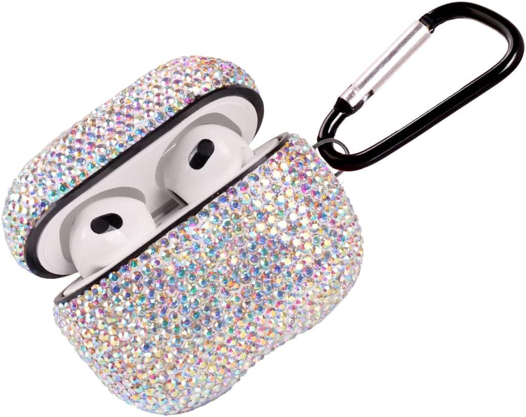 Sparkly Case Compatible with AirPods 3rd Generation with Keychain,Shockproof Protective Premium Bling Rhinestone Cover Skin for AirPods 3 Charging Case(not Airpods Pro)