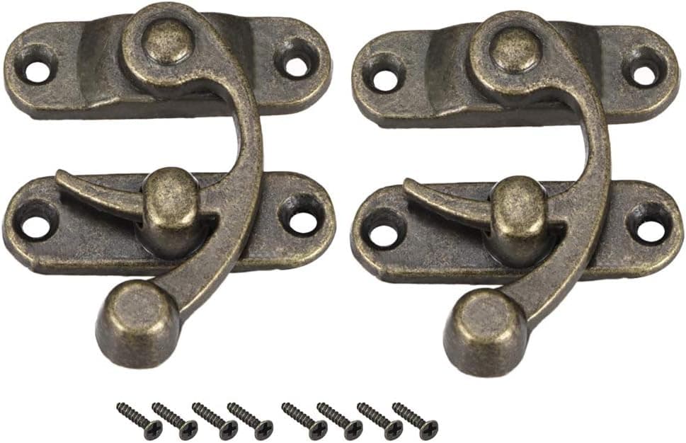 uxcell Antique Vintage Lock Clasp Right Latch Hook Hasp 42mm x 36mm Swing Arm Latch Plated Bronze, 2 pcs w Screws