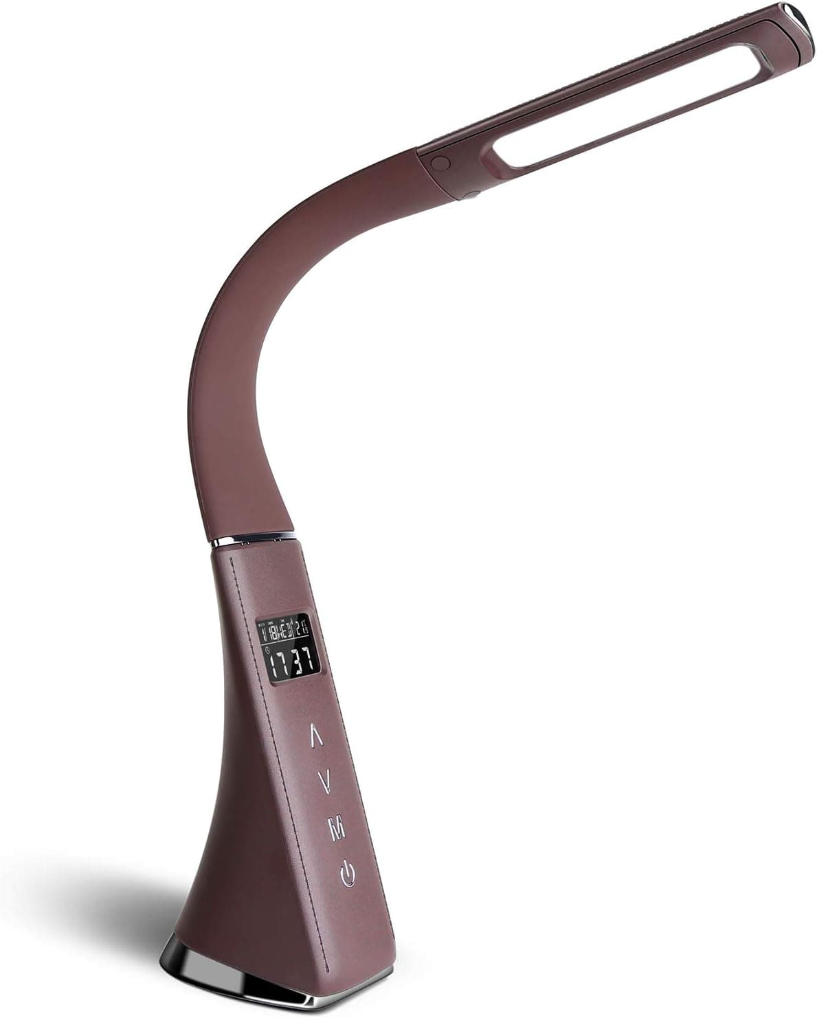Rechargeable LED Desk Lamp Flexible, Eye-Caring Table Lamp, CFGROW Dimmable Touch Control Office Study Light with Calendar Thermometer Time & Alarm Clock for Reading Working, Battery Powered