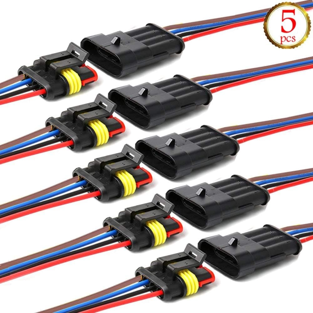 YETOR Way Car Waterproof Electrical Connector,6 pin Plug Auto Electrical Wire Connectors with Wire 16 AWG Marine for Car, Truck, Boat, and Other Wire Connections.(5 Pack) …