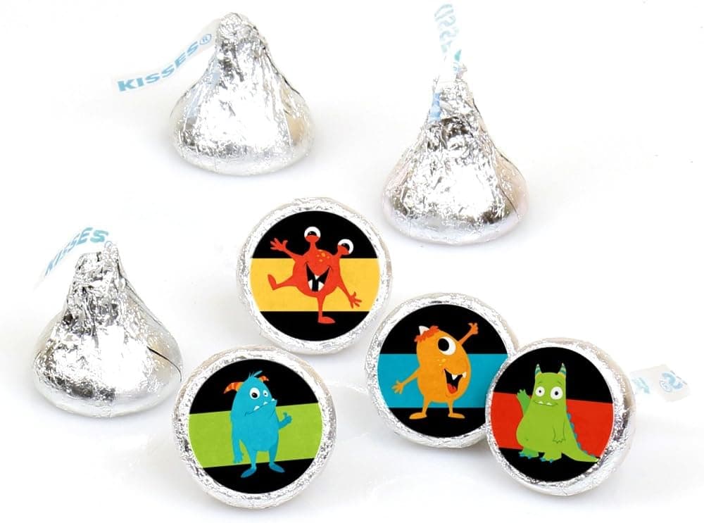 Monster Bash - Little Monster Birthday Party or Baby Shower Round Candy Sticker Favors - Labels Fit Chocolate Candy (1 Sheet of 108)
