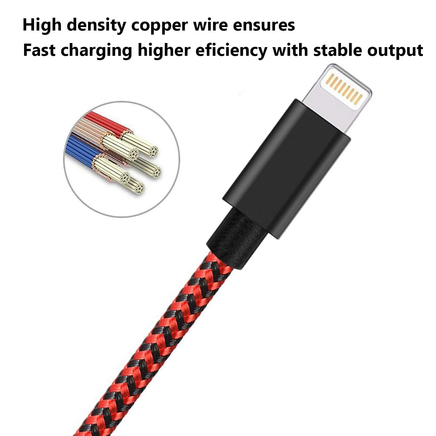 5Pack (3ft,3ft,6ft,6ft,10ft) Nylon Braided Charging Cord Charger Compatible with PhoneX/8/8Plus 7/7 Plus/6s/6s Plus/6/6 Plus/5s/55se,Pad,Pod and More (Red+Black)